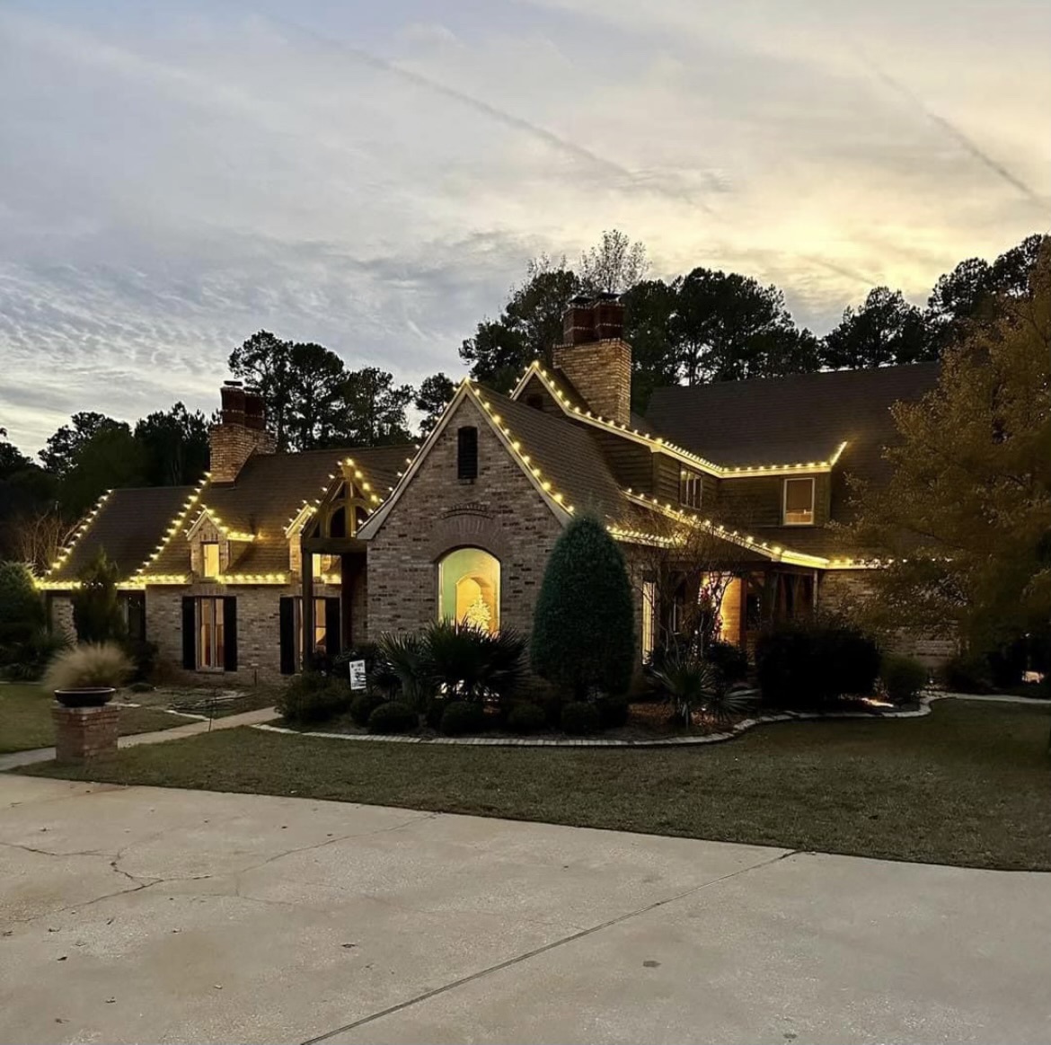 Holiday lighting installed on a home in the Raleigh area