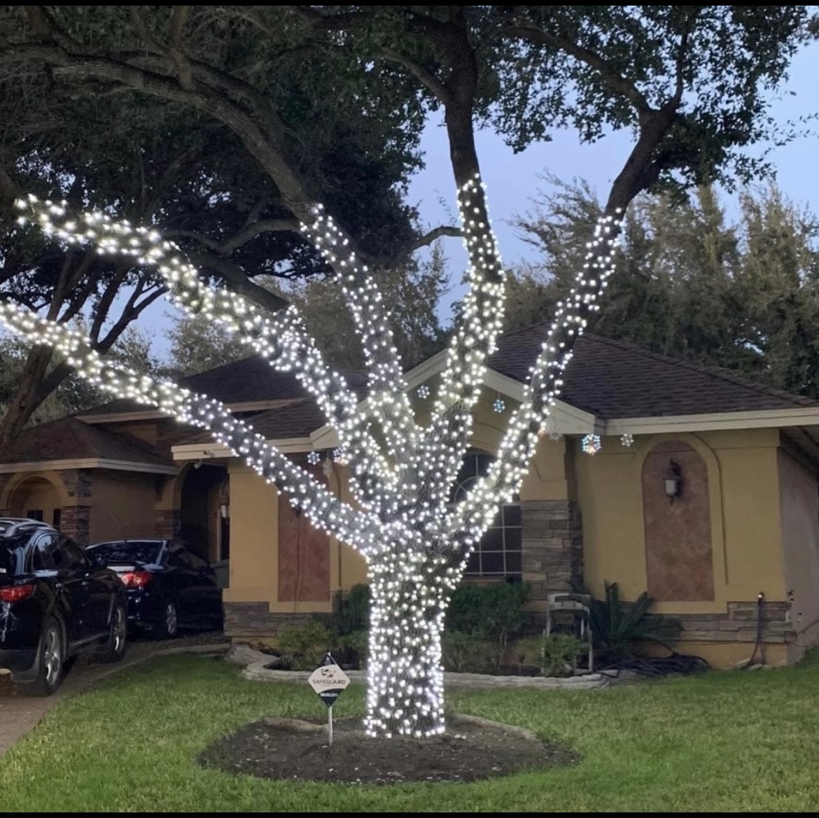 Holiday lighting installed on a home in the Raleigh area